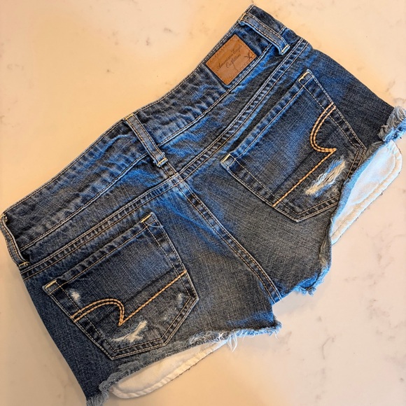 American Eagle Sequin Pocket Distressed Denim Shorts 0 - Picture 2 of 3
